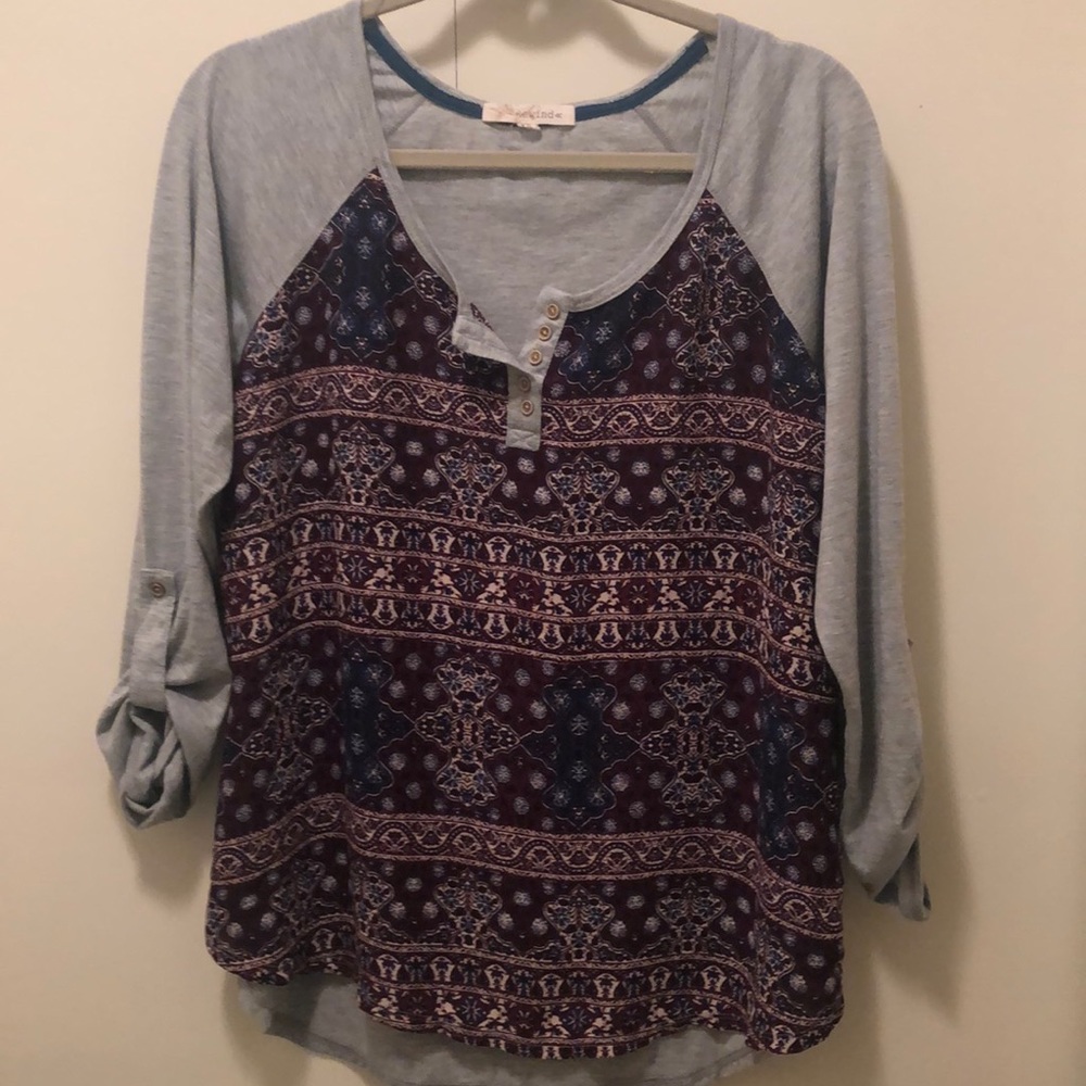 Mixed fabric Henley top